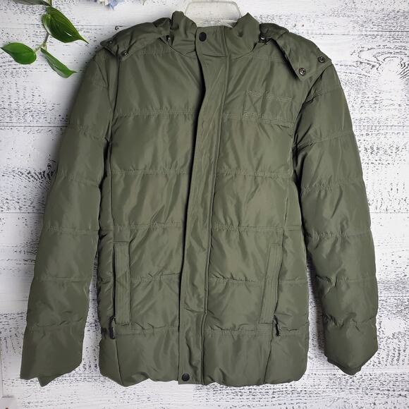 Wantdo Olive Green Puffer Jacket Women Sz S Removable Hood Quilted Winter Coat - Picture 1 of 8